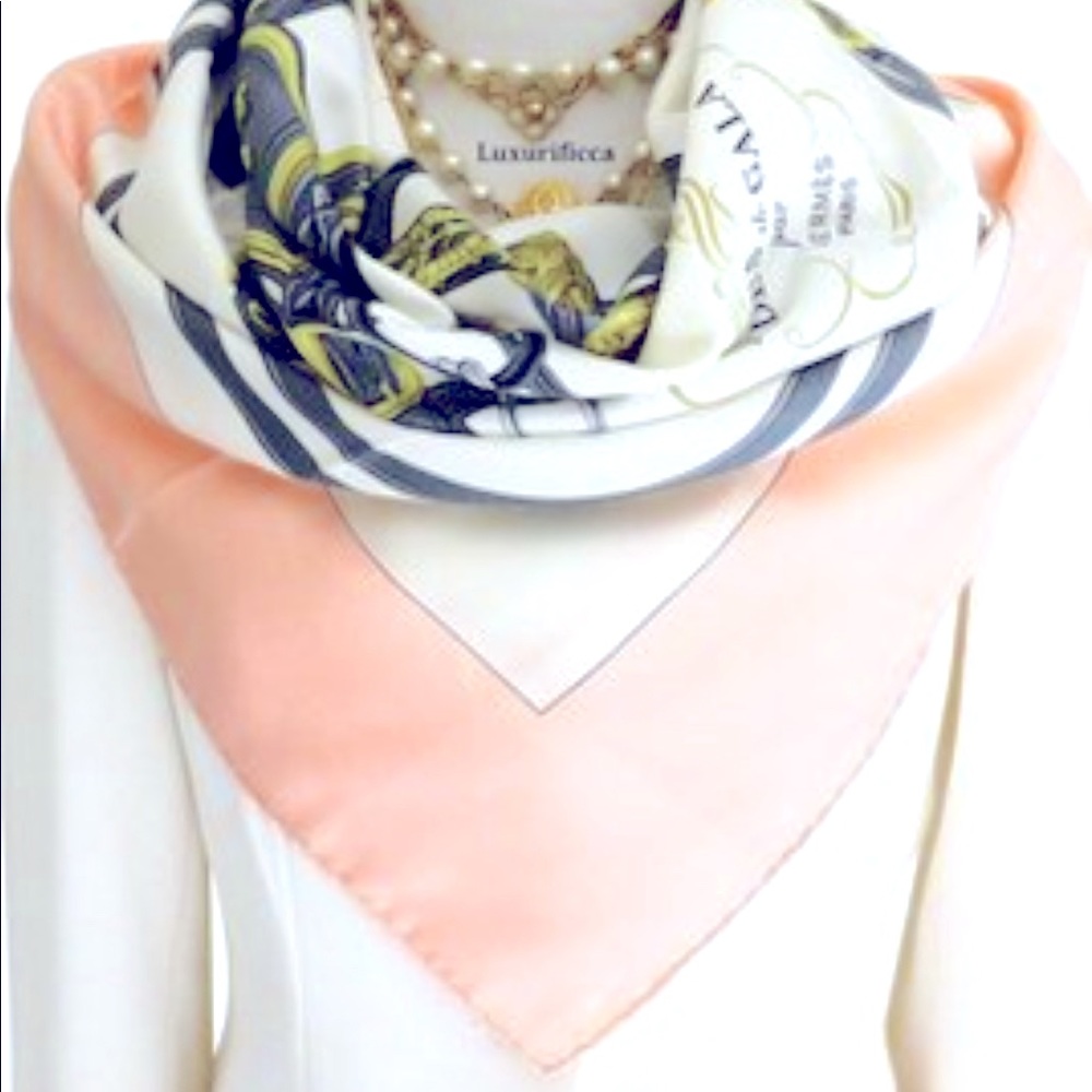 Hermes Peach and White Silk Scarf